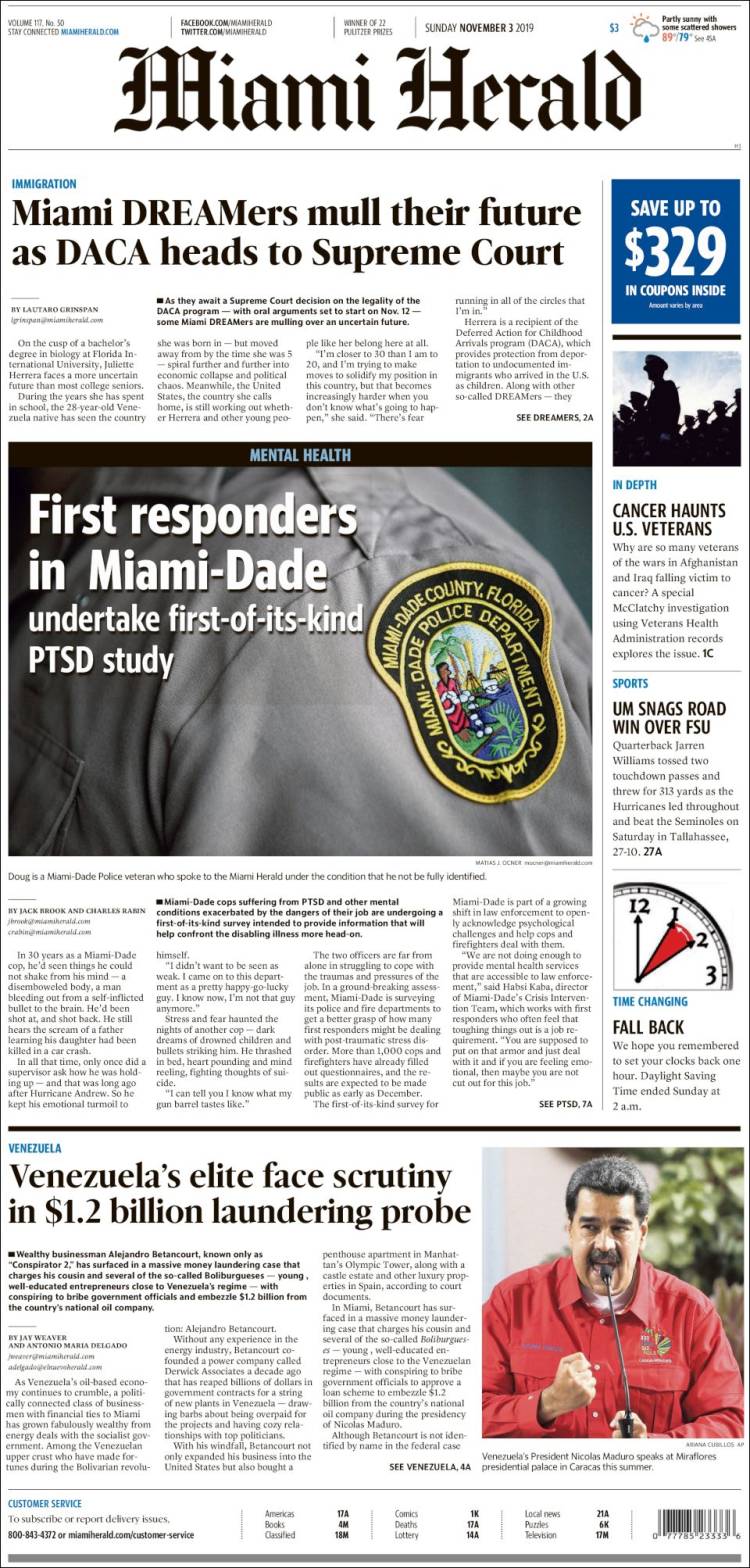 Portada de Miami Herald (USA)