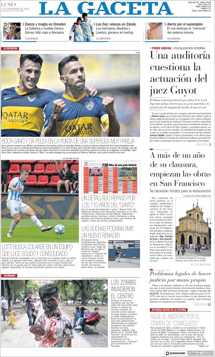 Portada de La Gaceta (Argentina)
