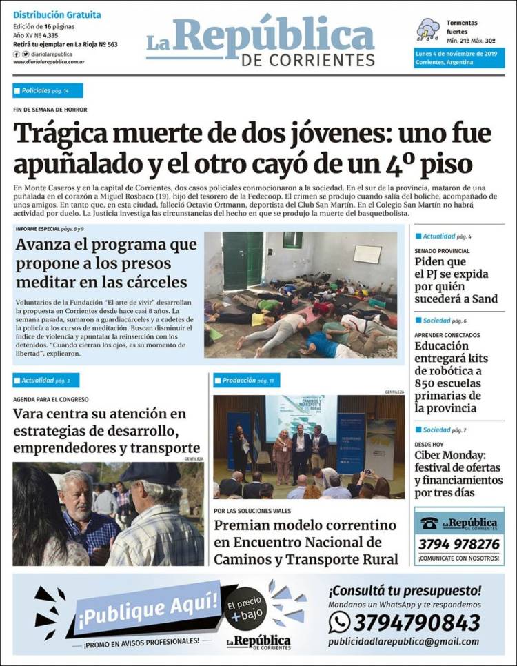 Portada de La República de Corrientes (Argentina)
