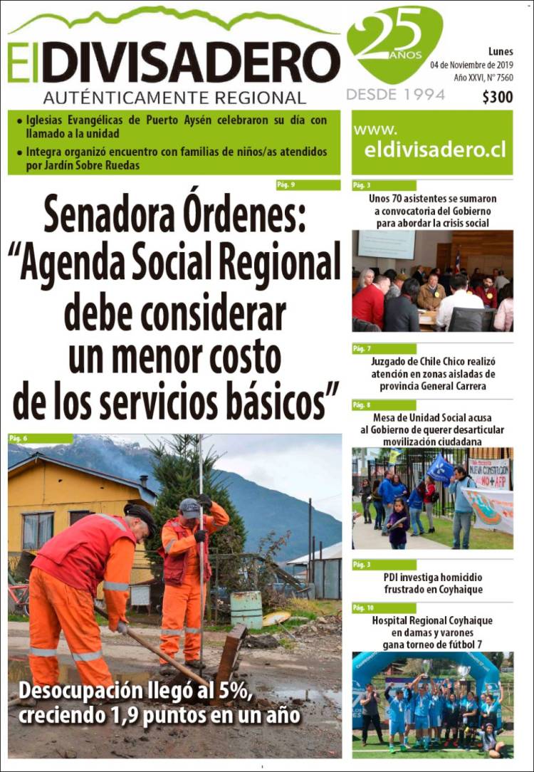 Portada de Diario El Divisadero (Chile)