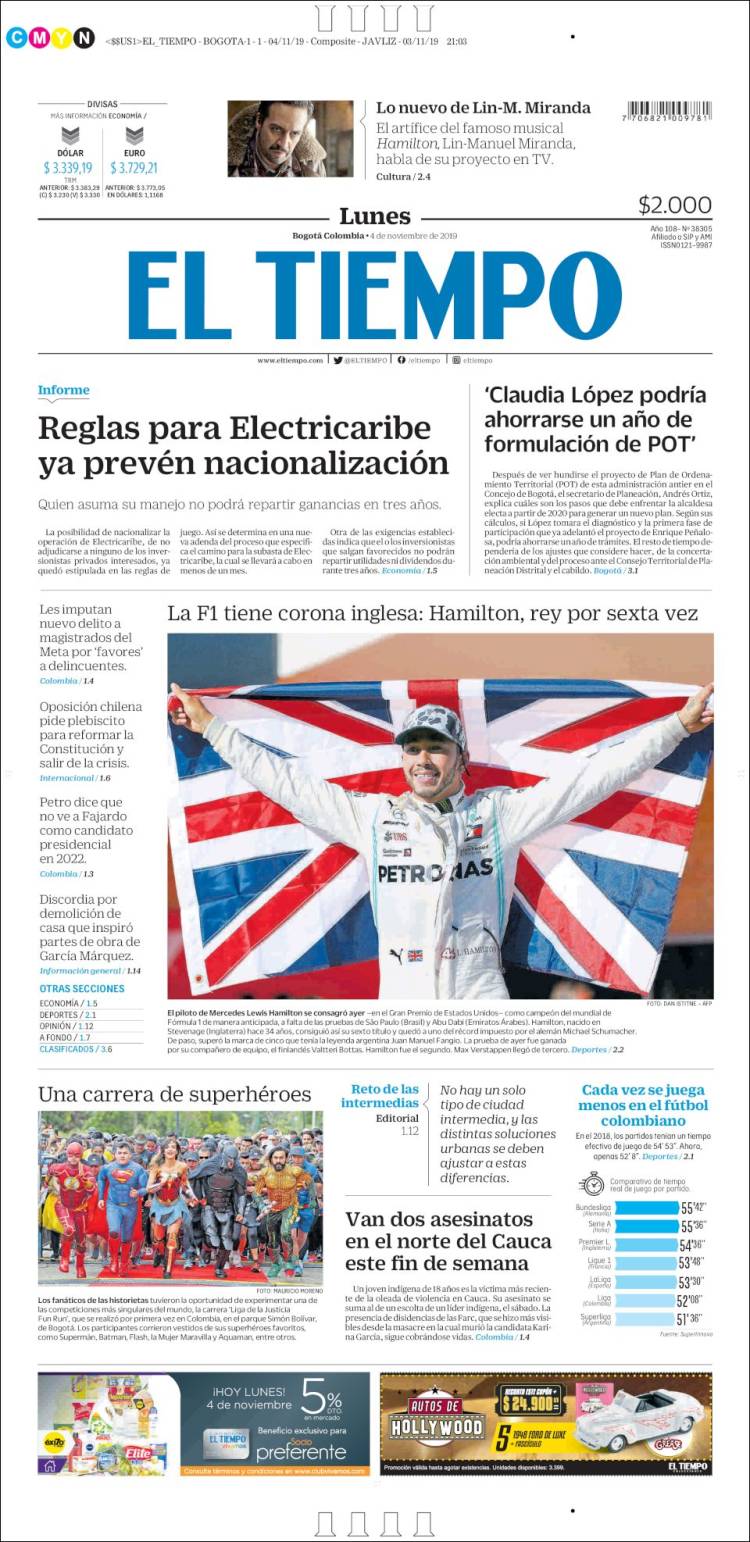 Portada de El Tiempo (Colombia)