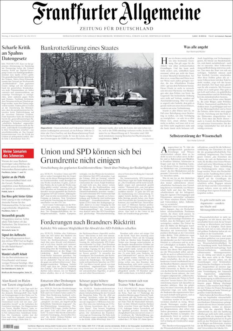 Portada de Frankfurter Allgemeine (Alemania)