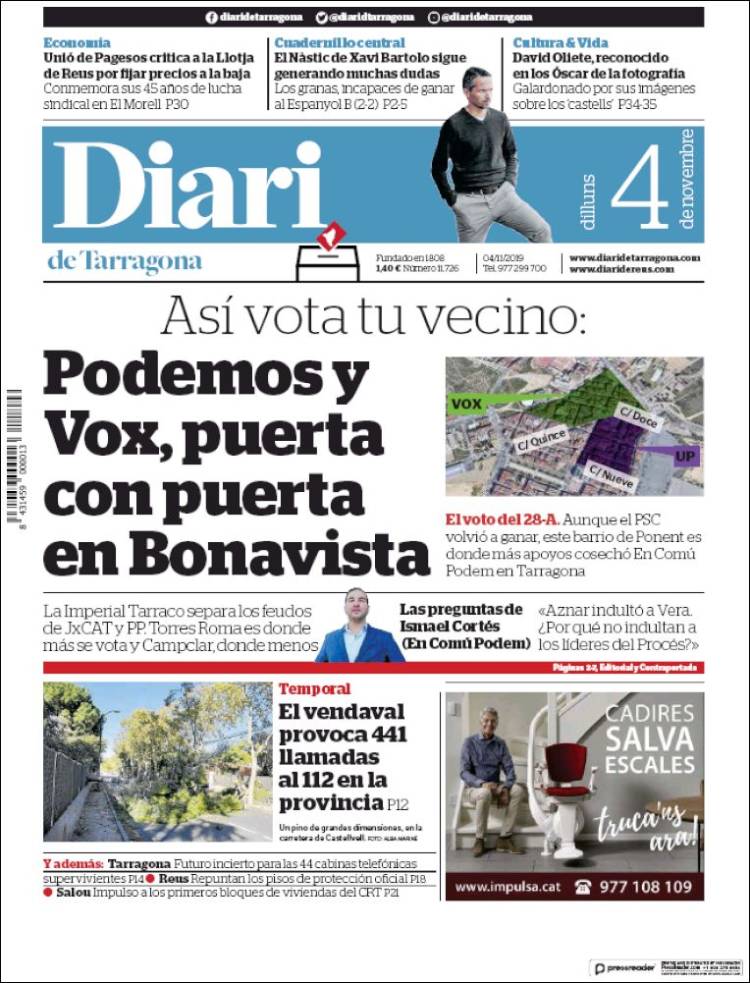 Portada de Diari de Tarragona (España)