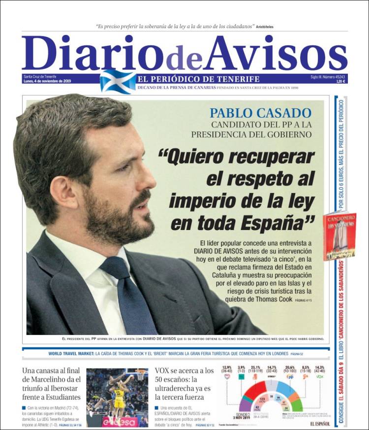 Portada de Diarios de Avisos (España)