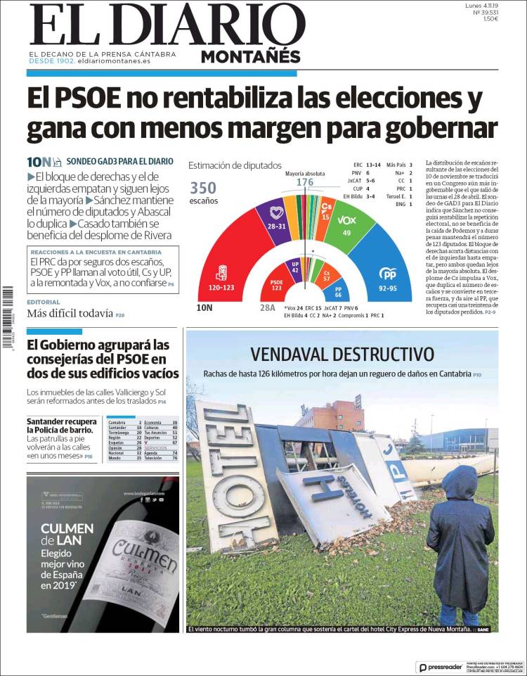 Portada de El Diario Montañés (España)