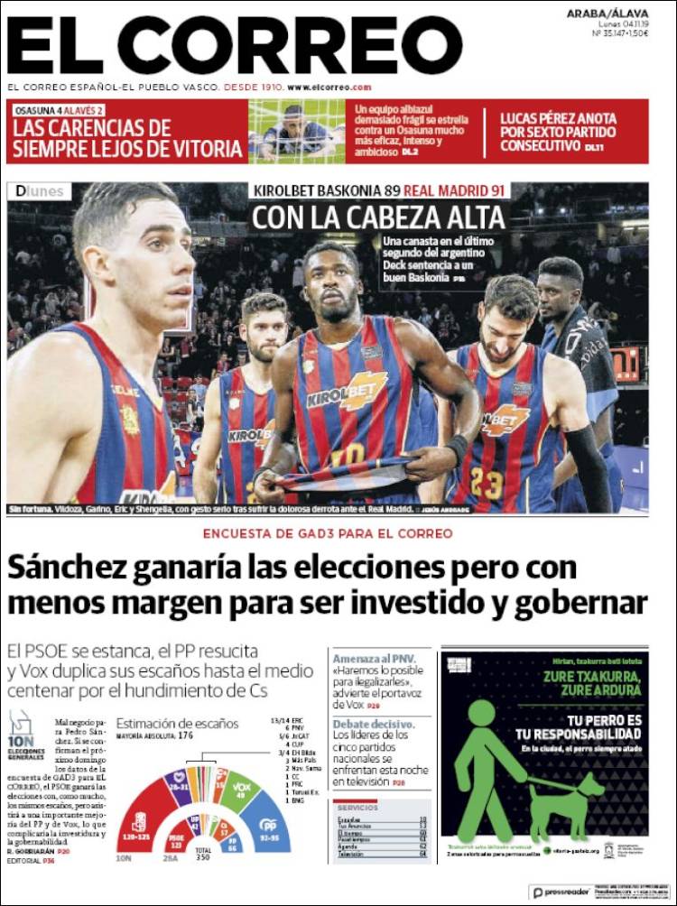 Portada de El Correo - Álava (España)