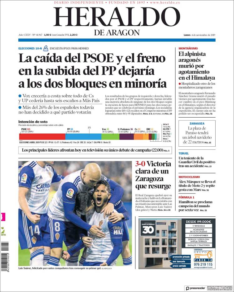 Portada de Heraldo de Aragón (España)