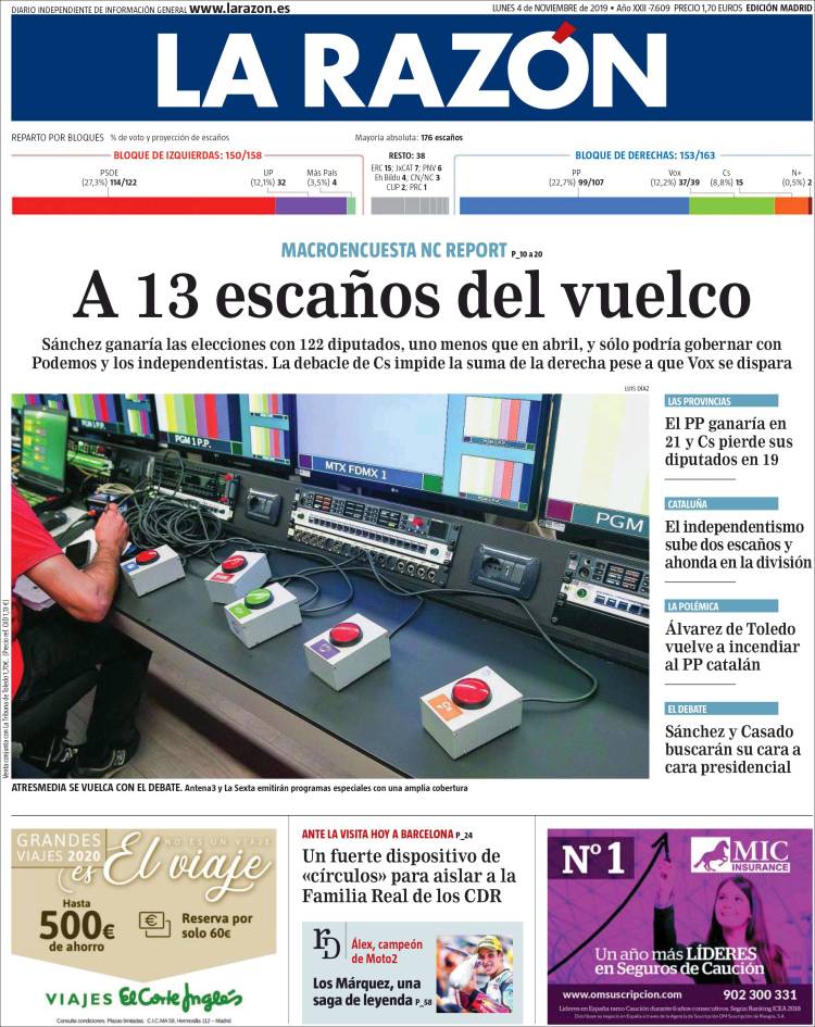 Portada de La Razón (España)