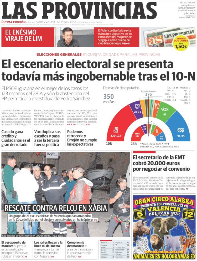 Portada de Las Provincias (España)