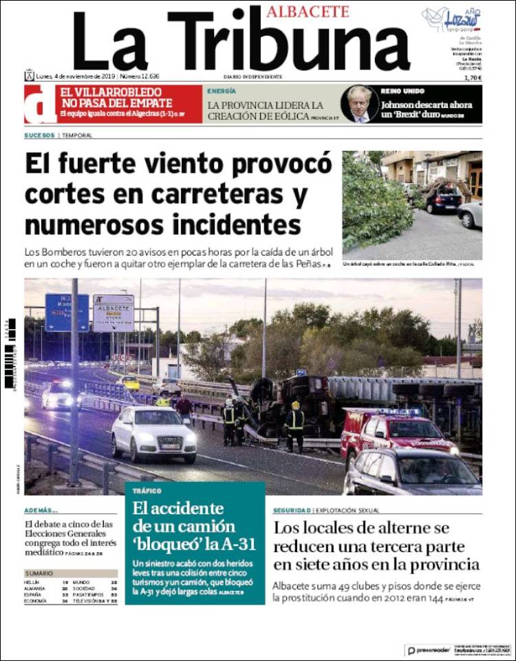 Portada de La Tribuna de Albacete (España)