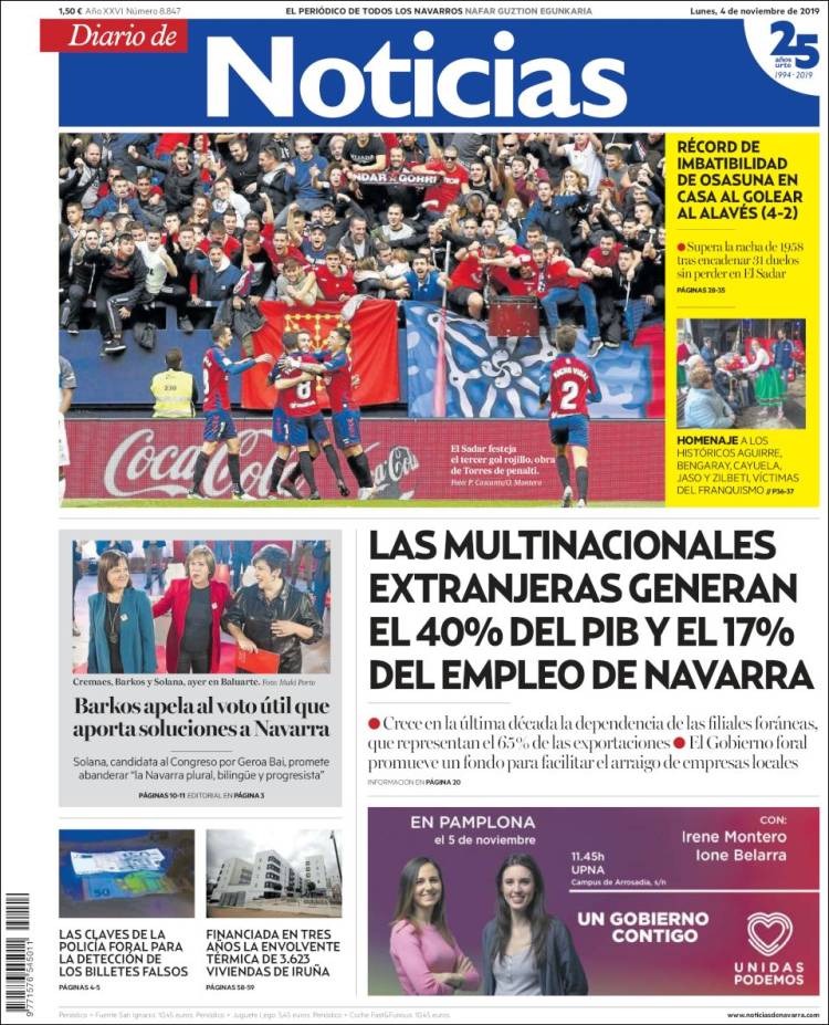 Portada de Noticias de Navarra (España)