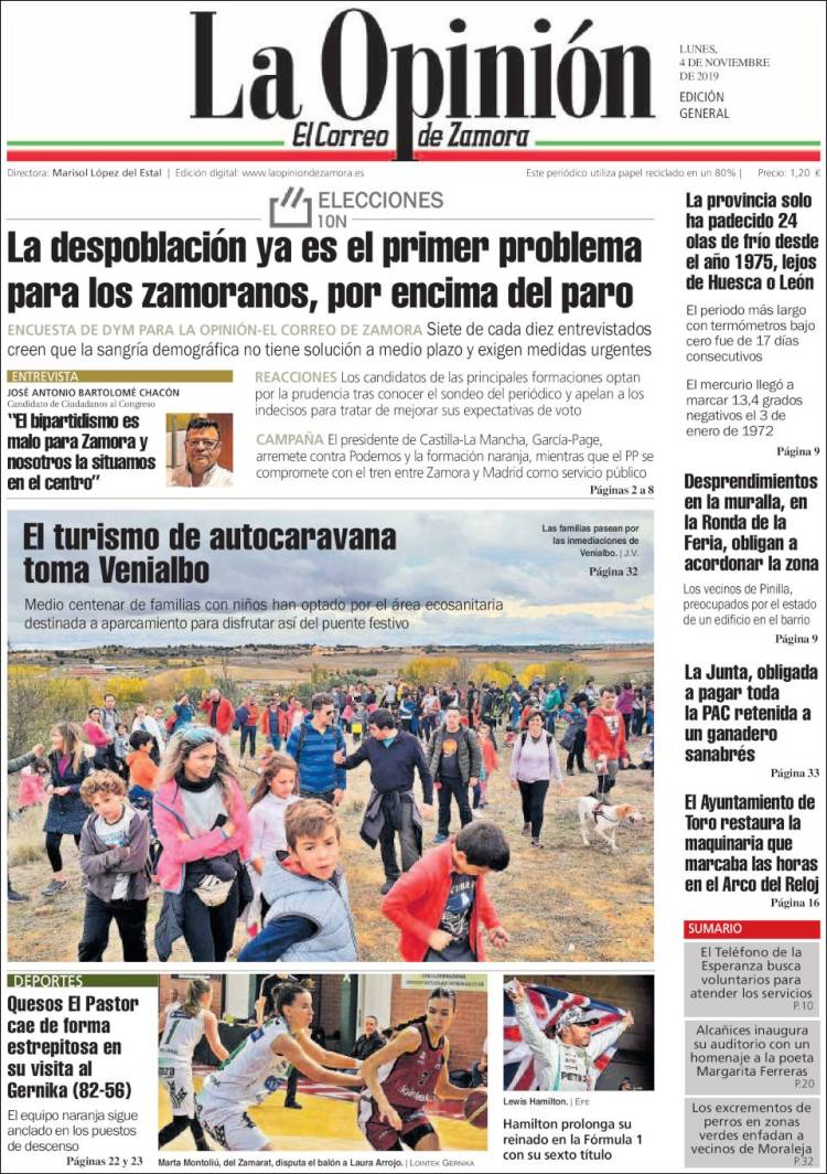 Portada de La Opinión - El Correo de Zamora (España)