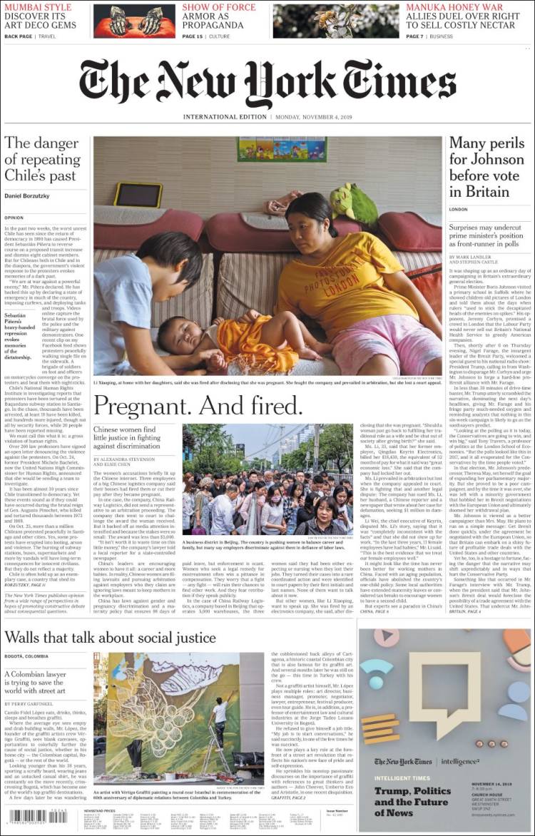 Portada de International New York Times (Europa)