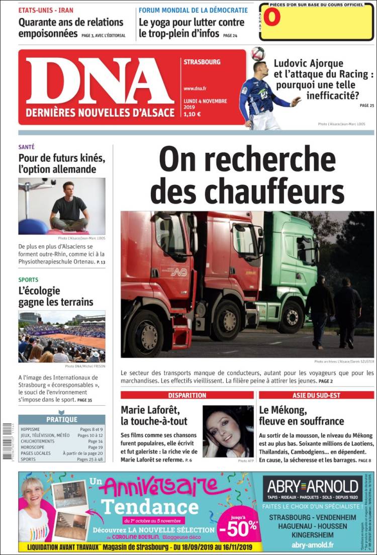 Portada de Les Dernières Nouvelles d'Alsace (Francia)