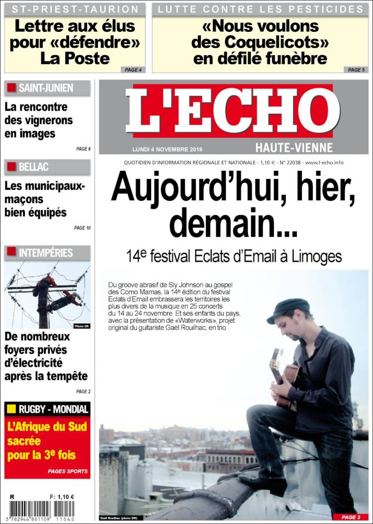 Portada de L'Echo de la Haute-Vienne (Francia)