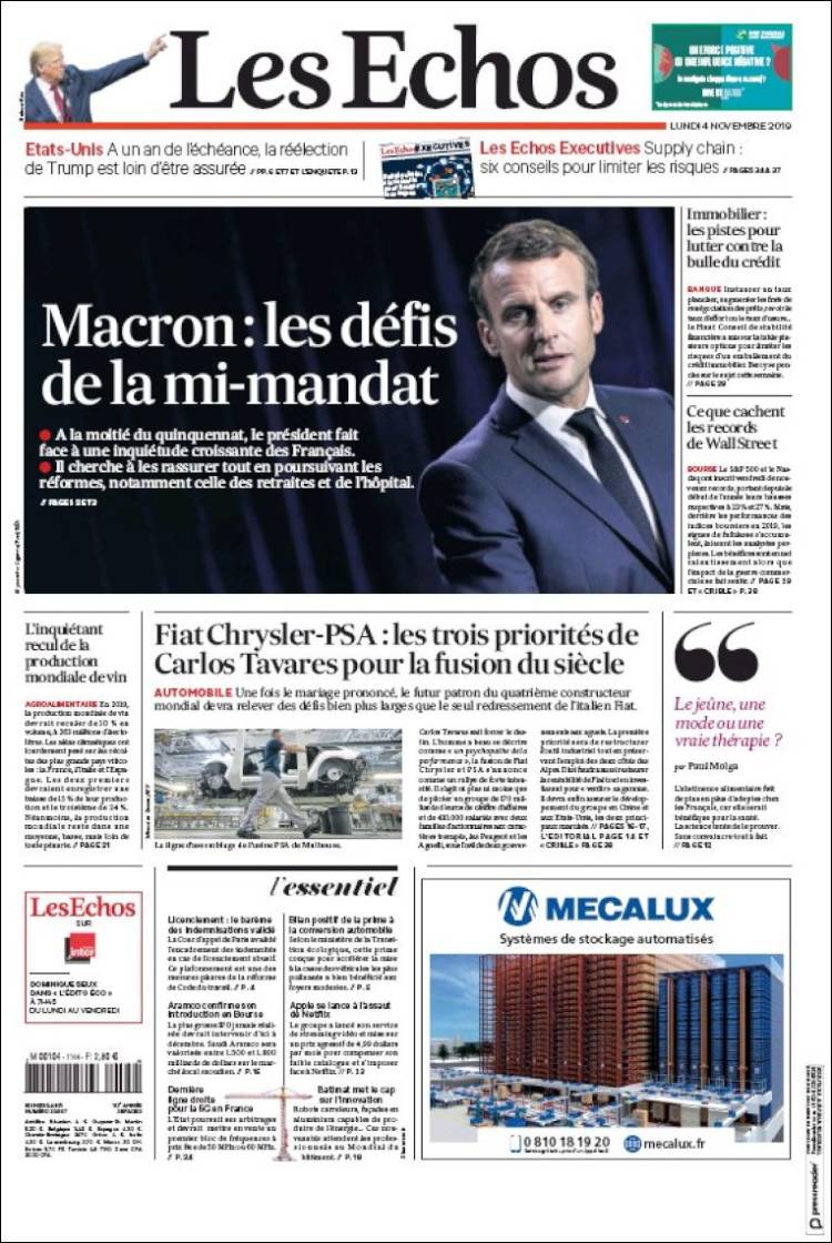 Portada de Les Echos (Francia)
