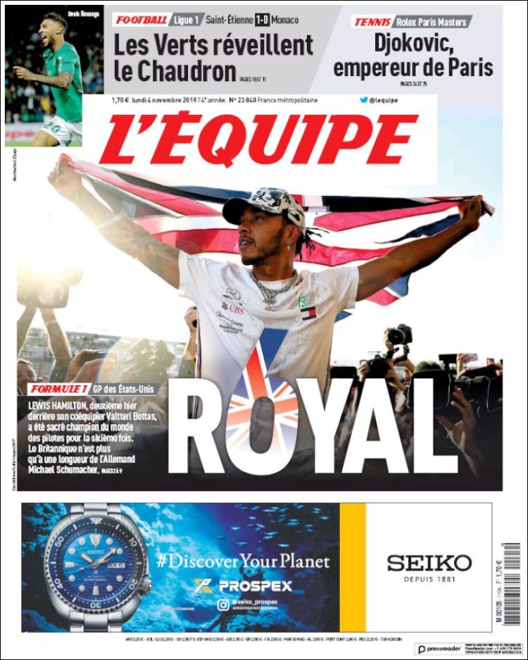 Portada de L'Equipe (Francia)