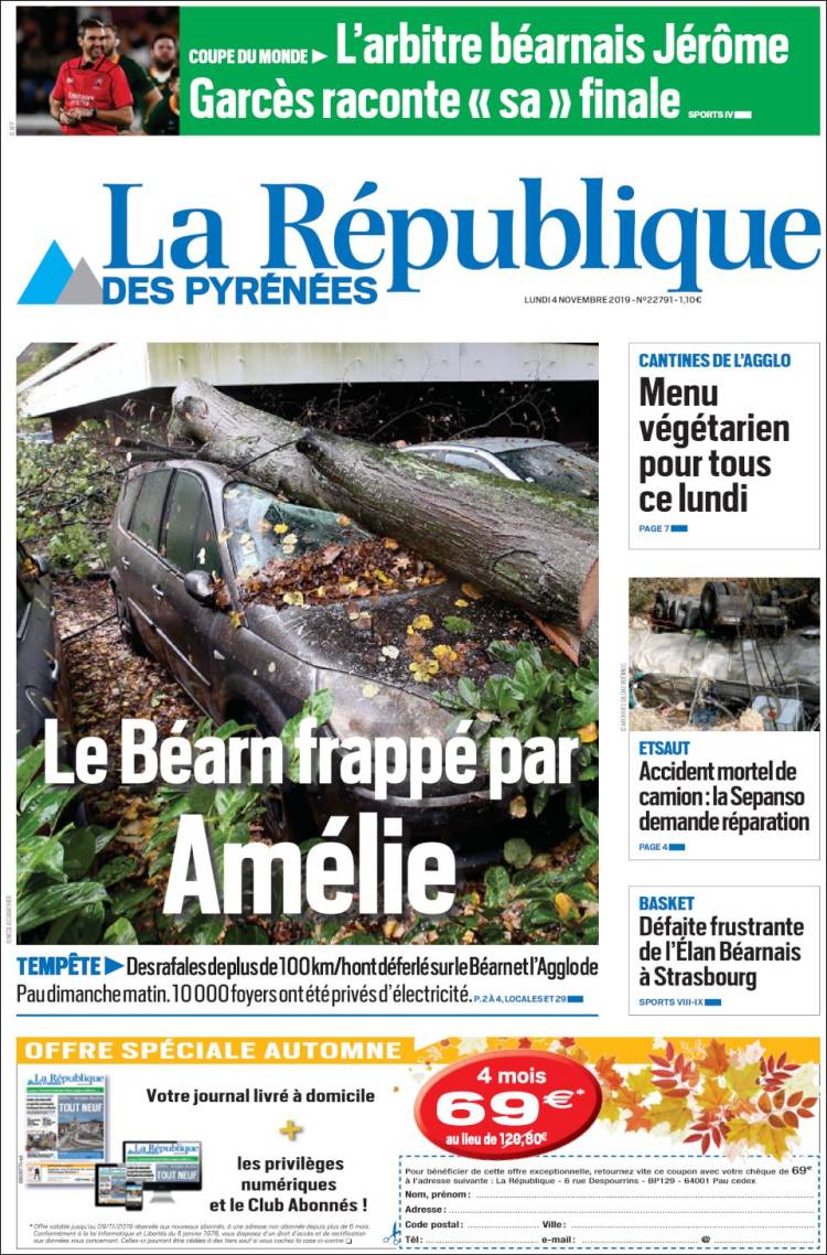 Portada de La République des Pyrénées (Francia)