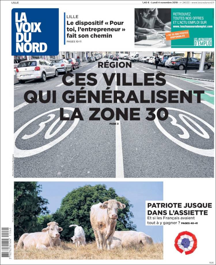 Portada de La Voix du Nord (Francia)