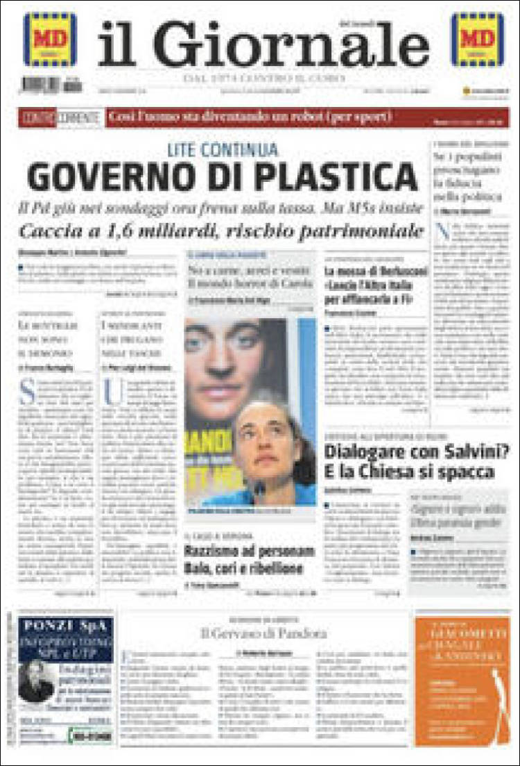 Portada de Il Messaggero (Italia)