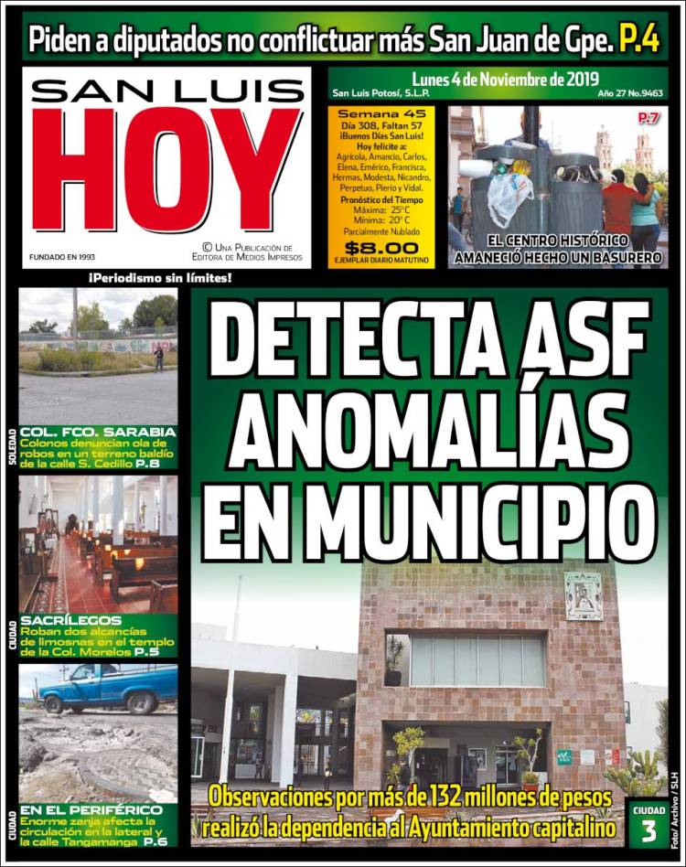 Portada de San Luis Hoy (M&eacute;xico)