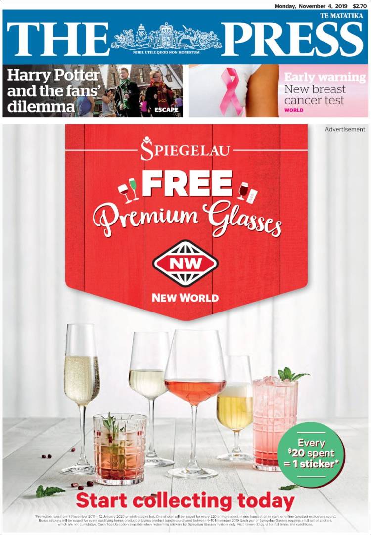 Portada de The Press (Nueva Zelanda)