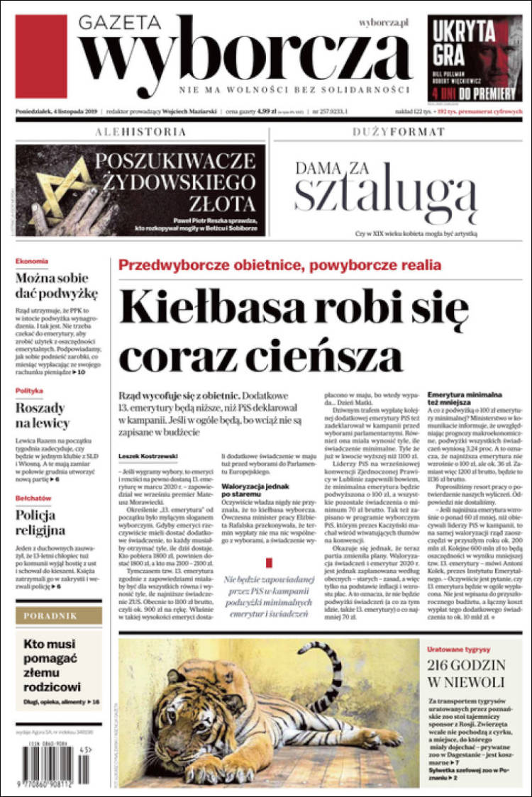 Portada de Gazeta Wyborcza (Polonia)