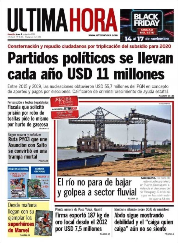 Portada de Última Hora (Paraguay)