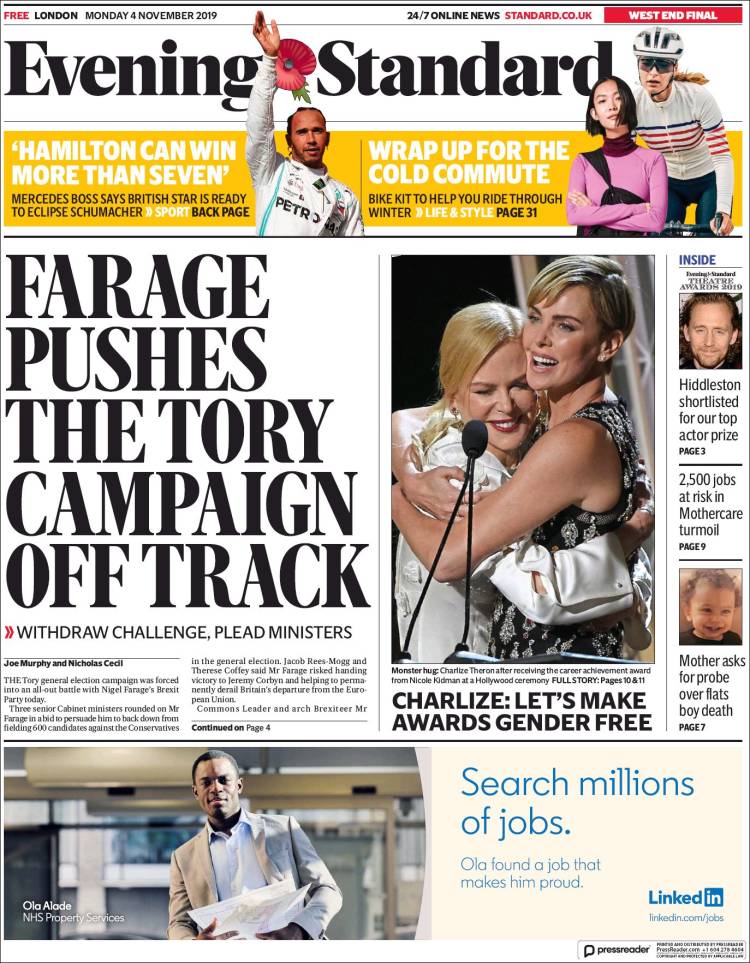 Portada de Evening Standard (Reino Unido)
