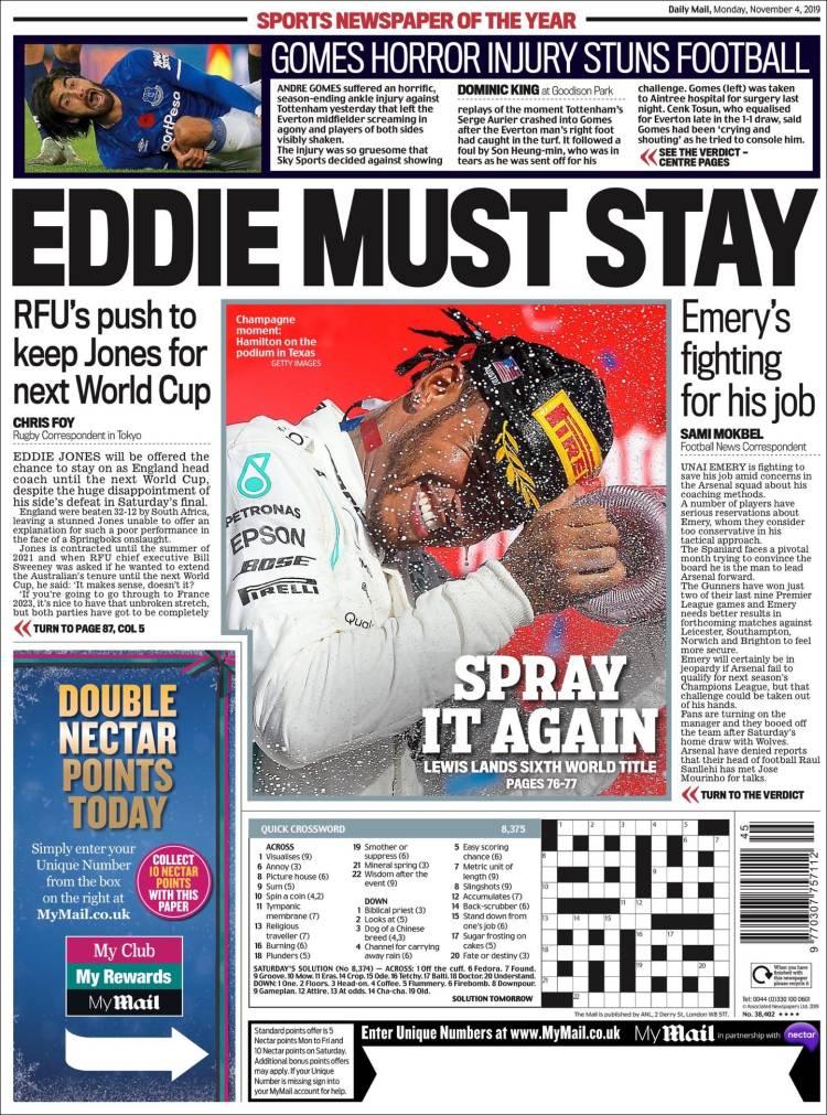 Portada de Daily Mail Sport (Reino Unido)