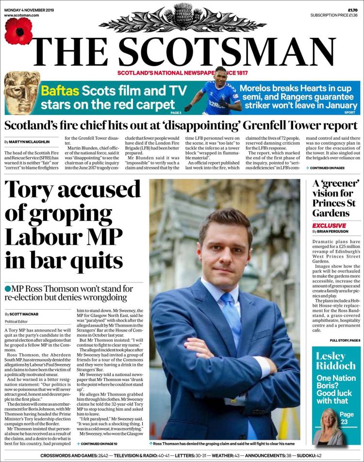 Portada de The Scotsman (Reino Unido)