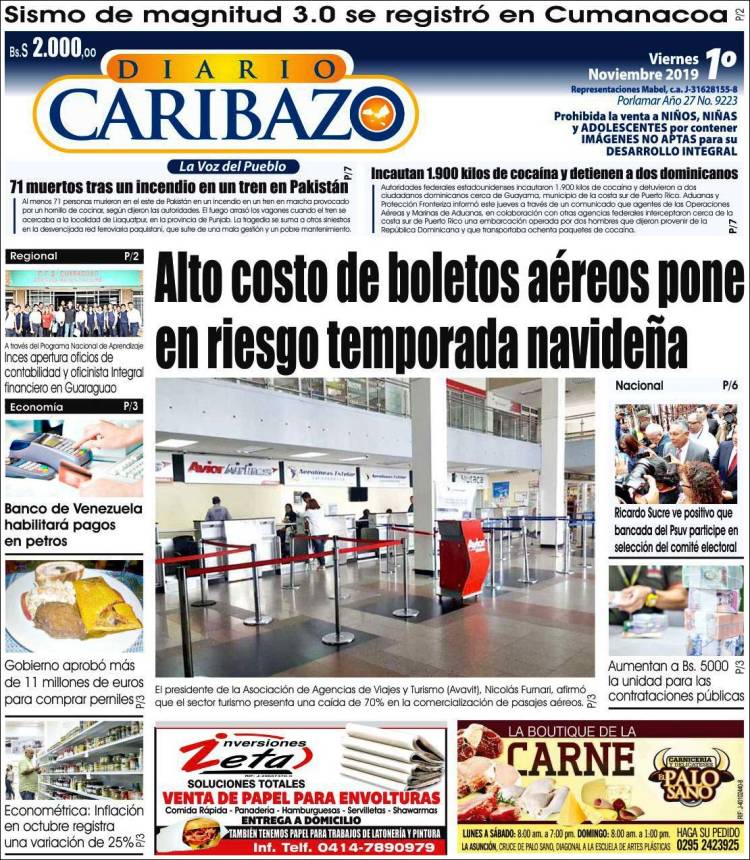 Portada de Diario Caribazo (Venezuela)