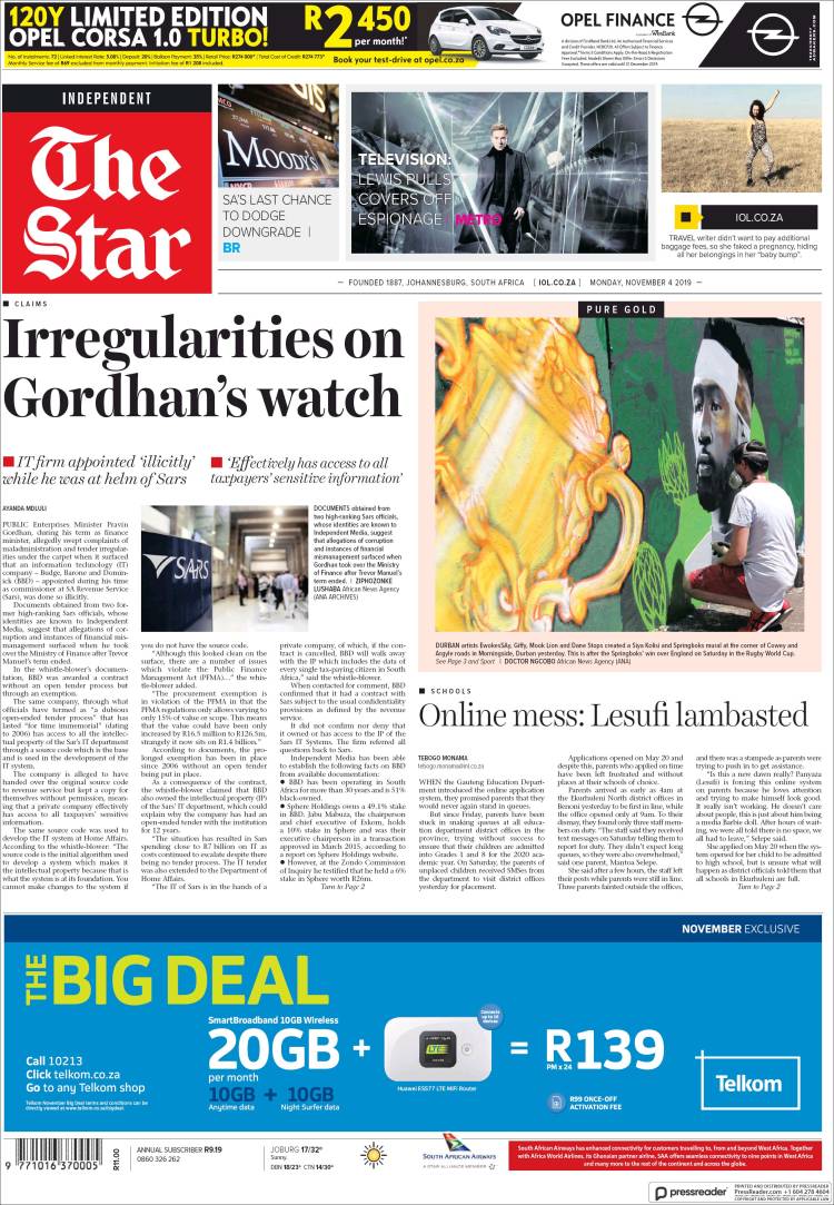 Portada de The Star (Sud&aacute;frica)