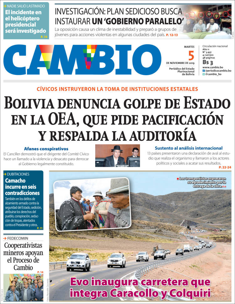 Portada de Cambio (Bolivia)