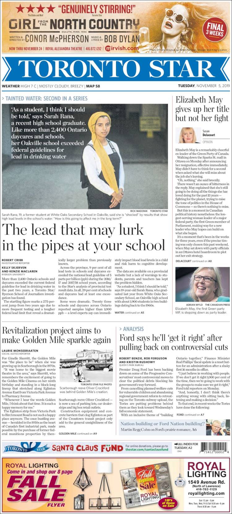 Portada de The Toronto Star (Canadá)