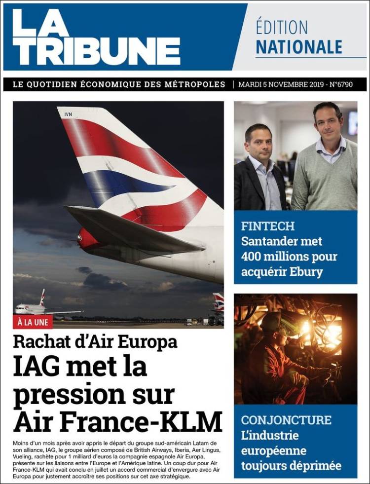 Portada de La Tribune (Francia)