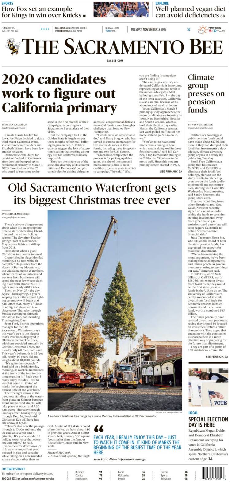 Portada de The Sacramento Bee (USA)