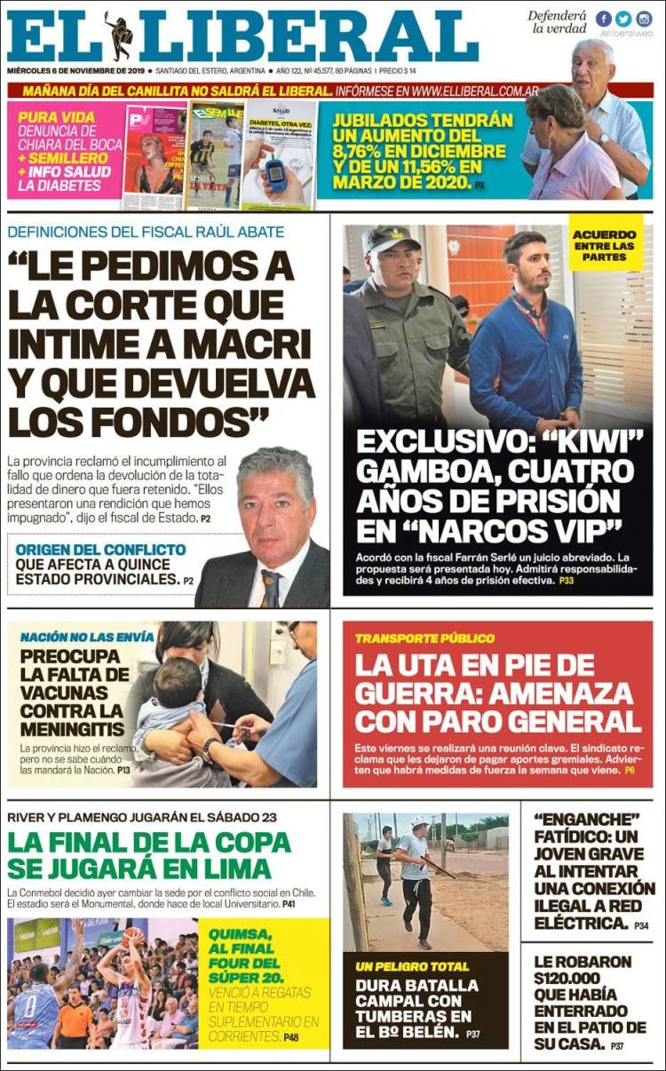 Portada de Diario El Liberal (Argentina)