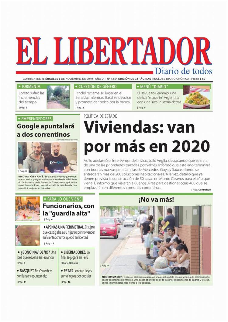 Portada de Diario El Libertador (Argentina)