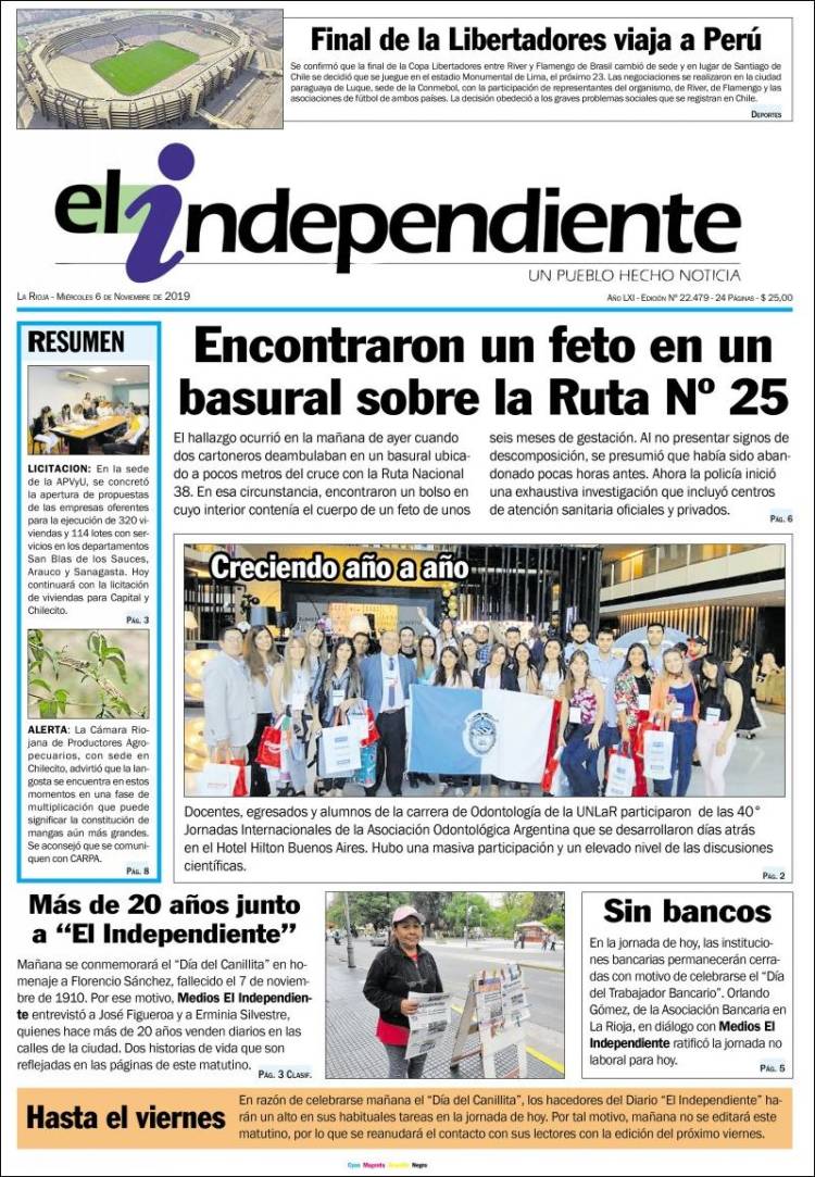 Portada de El Independiente (Argentina)