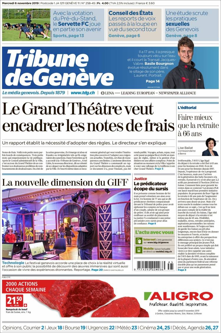 Portada de La Tribune de Genève (Switzerland)