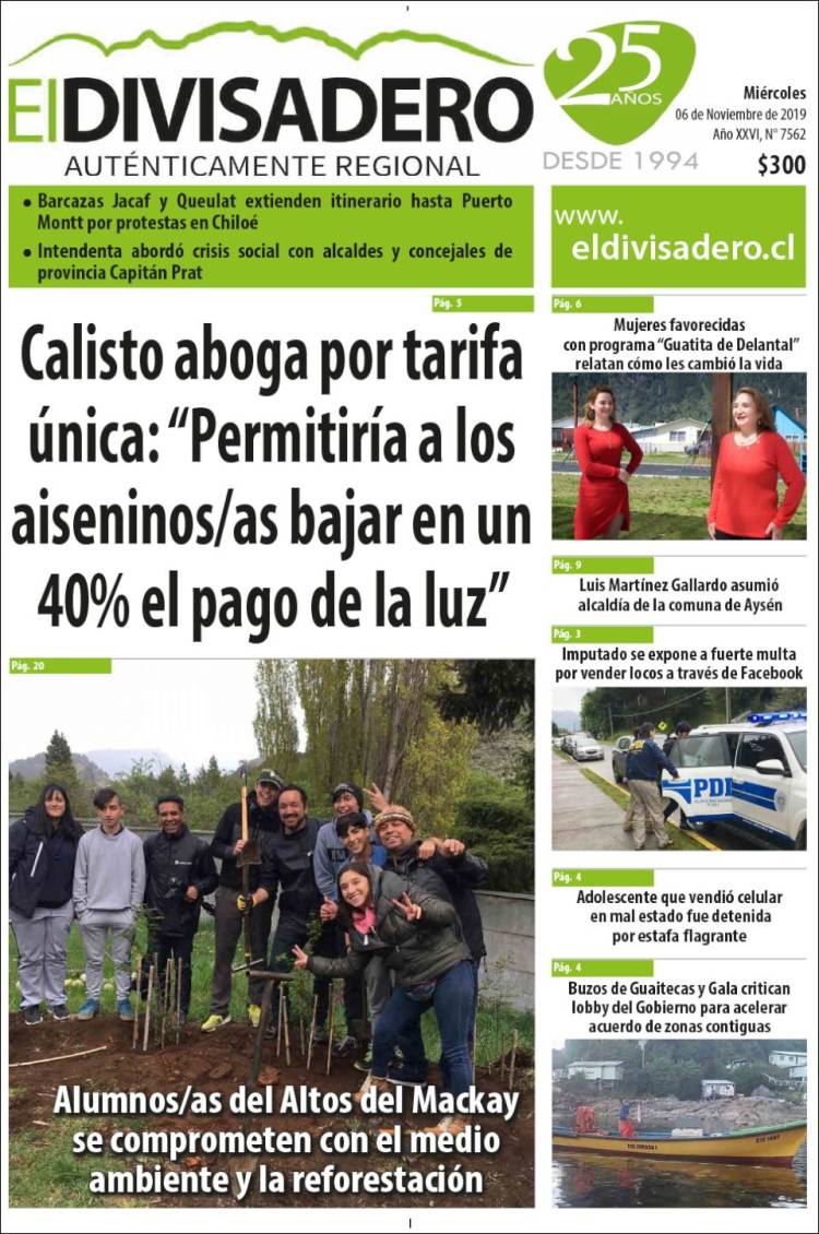 Portada de Diario El Divisadero (Chile)