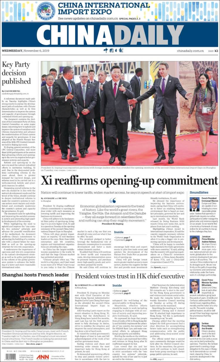 Portada de China Daily (China)