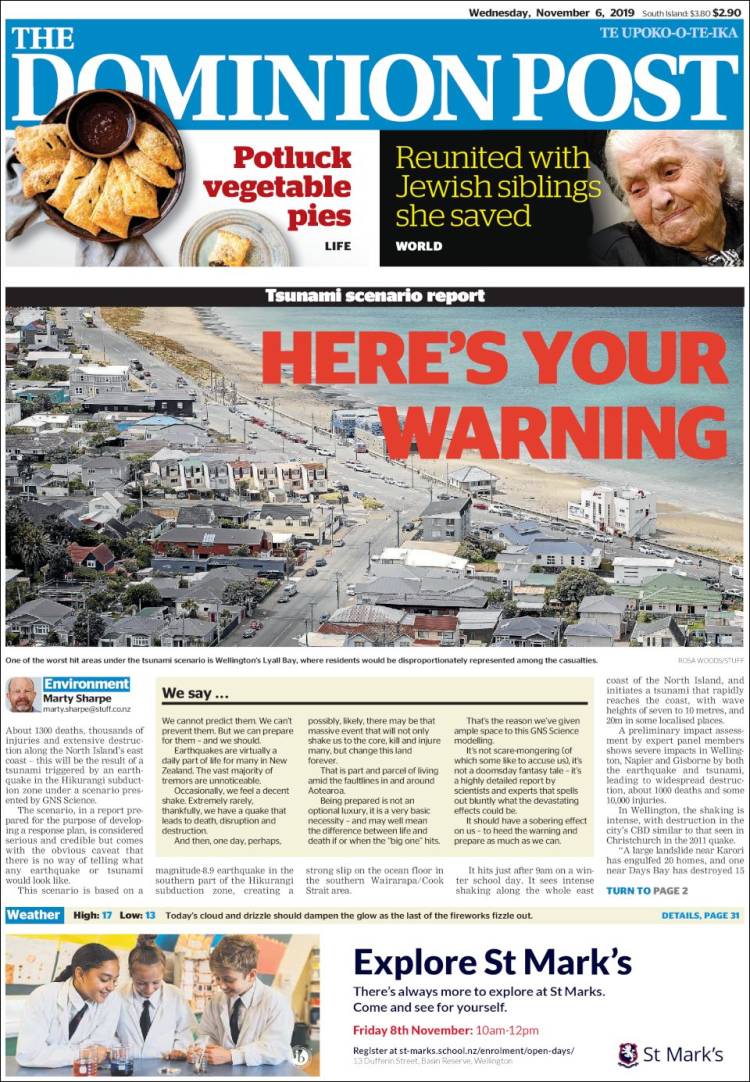 Portada de The Dominion Post (New Zealand)
