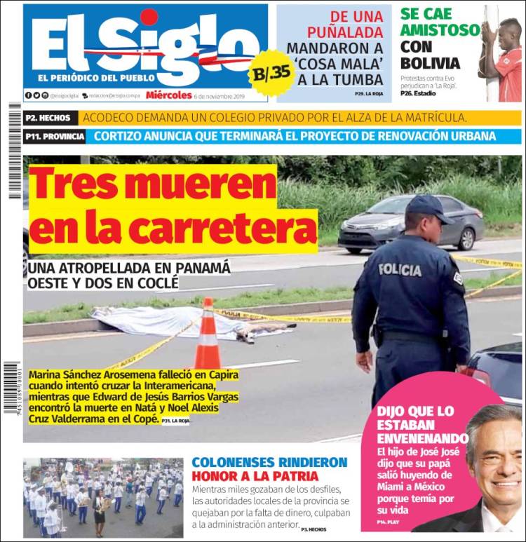 Portada de El Siglo (Panama)
