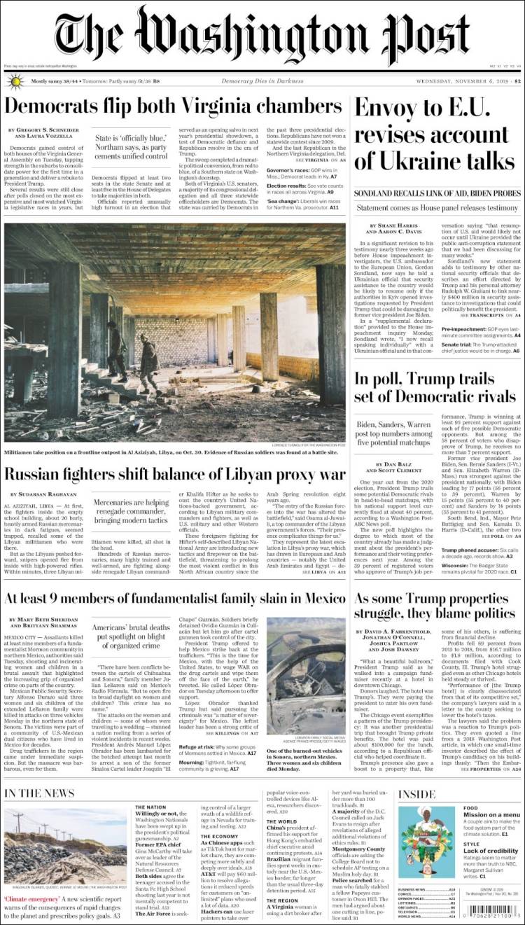 Portada de The Washington Post (USA)