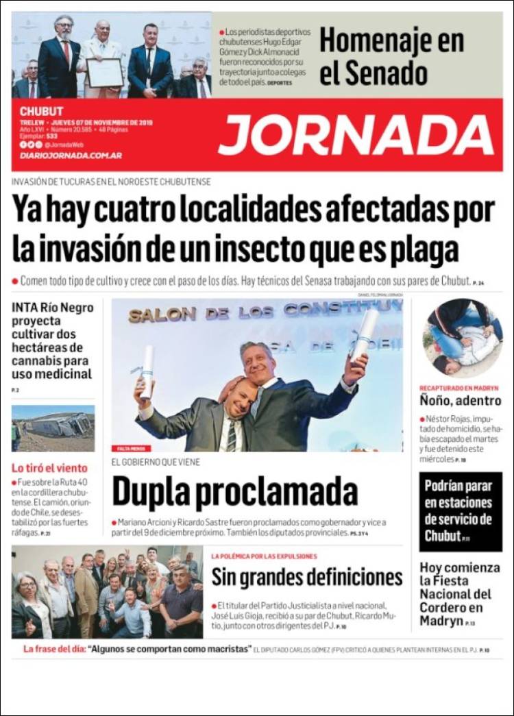 Portada de Diario Jornada en la Patagonia (Argentina)