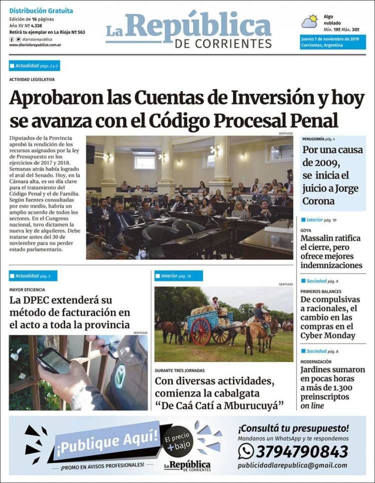 Portada de La República de Corrientes (Argentina)