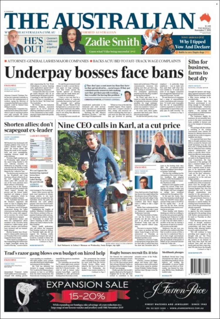 Portada de The Australian (Australia)