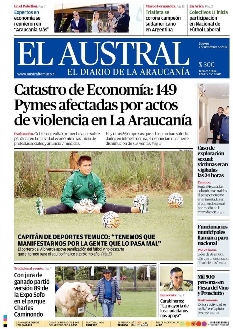 Portada de El Austral de Temuco (Chile)